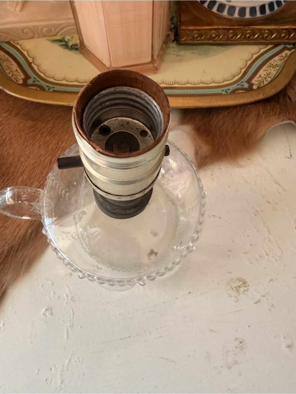 Antique Pressed Glass Bullseye Finger Oil Lamp – Converted to Electric - Picture 5 of 7